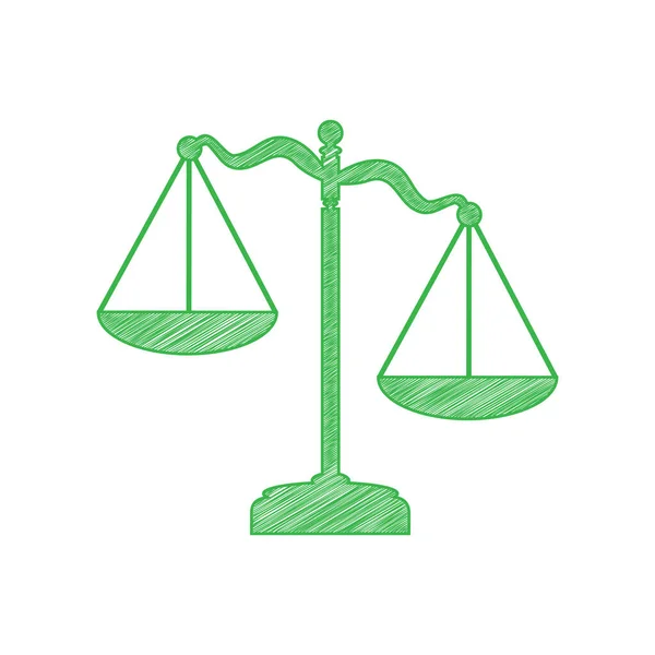 Scales Justice Sign Green Scribble Icon Solid Contour White Background — Stock Vector
