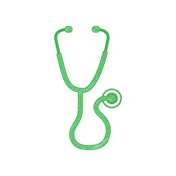 Ilustracja Znaku Stetoskopu Zielona Ikona Bazgroły Solidnym Konturem Białym Tle — Wektor stockowy