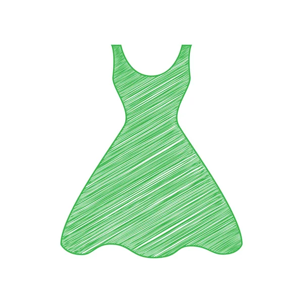 女性のドレスのサイン 白い背景にしっかりとした輪郭を持つ緑のスクリブルアイコン — ストックベクタ