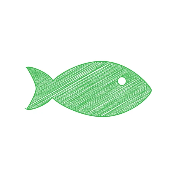 Rybí Znak Ilustrace Zelená Čmáranice Ikona Pevným Obrysem Bílém Pozadí — Stockový vektor
