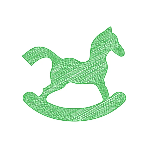 Horse Toy Sign Green Scribble Icon Solid Contour White Background — Stock Vector