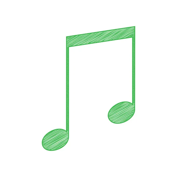 Illustrazione Segno Musicale Icona Scarabocchiare Verde Con Contorno Solido Sfondo — Vettoriale Stock