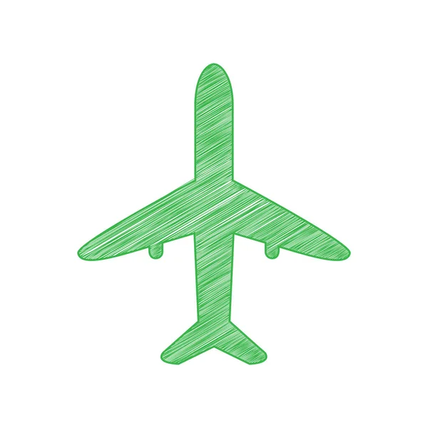 Airplane Sign Illustration Green Scribble Icon Solid Contour White Background — Stock Vector