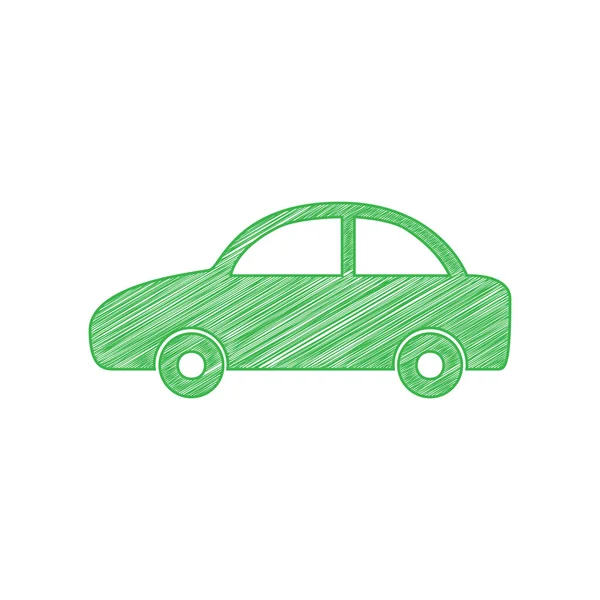 Car Sign Illustration Green Scribble Icon Solid Contour White Background — Stock Vector