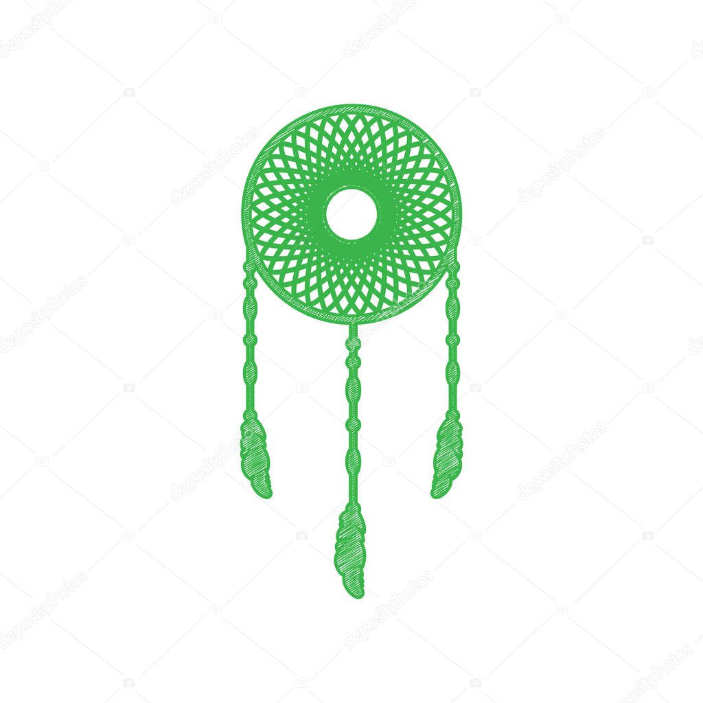 Dream catcher sign. Green scribble Icon with solid contour on white background.
