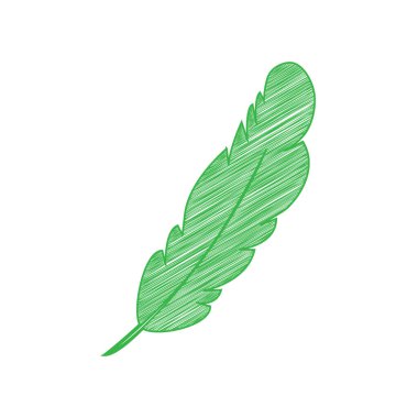 Tüy işareti illüstrasyonu. Beyaz arkaplan üzerine katı konturlu yeşil karalama Simgesi.