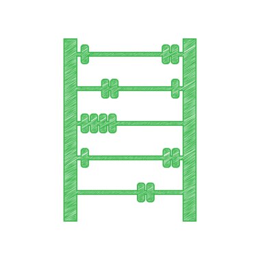 Retro abaküs işareti. Beyaz arkaplan üzerine katı konturlu yeşil karalama Simgesi.