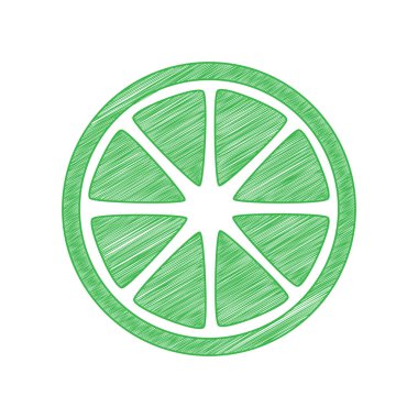 Meyveli limon tabelası. Beyaz arkaplan üzerine katı konturlu yeşil karalama Simgesi.