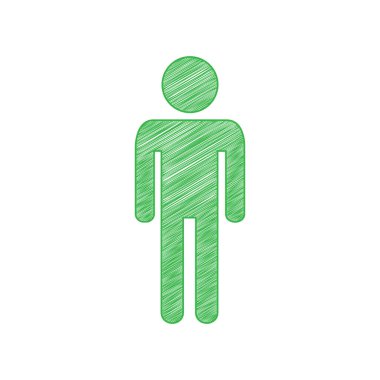 Adam çizim imzalıyor. Beyaz arkaplan üzerine katı konturlu yeşil karalama Simgesi.