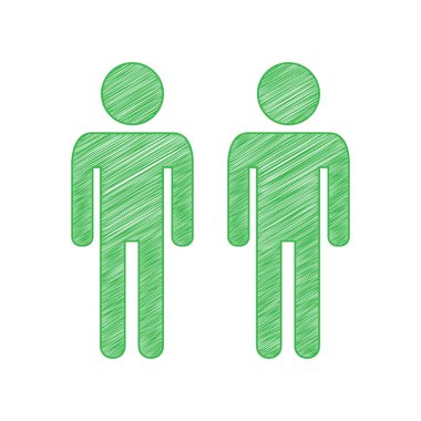 Eşcinsel aile tabelası. Beyaz arkaplan üzerine katı konturlu yeşil karalama Simgesi.