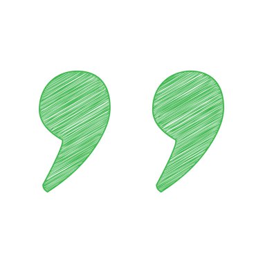 Alıntı işareti illüstrasyonu. Beyaz arkaplan üzerine katı konturlu yeşil karalama Simgesi.