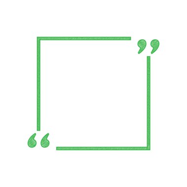 Metin tırnak işareti. Beyaz arkaplan üzerine katı konturlu yeşil karalama Simgesi.