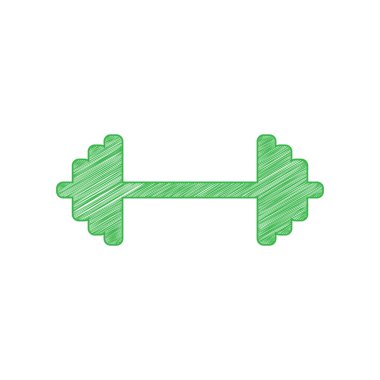 Ağırlık kaldırma işareti. Beyaz arkaplan üzerine katı konturlu yeşil karalama Simgesi.