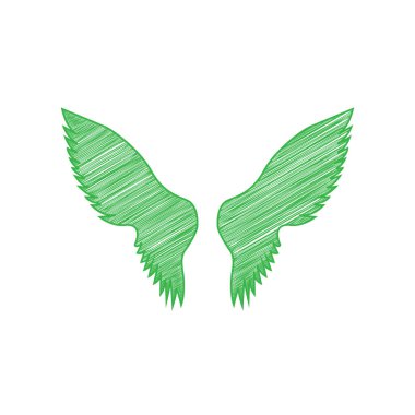 Kanatlar illüstrasyon imzalar. Beyaz arkaplan üzerine katı konturlu yeşil karalama Simgesi.