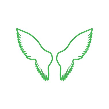 Kanatlar illüstrasyon imzalar. Beyaz arkaplan üzerine katı konturlu yeşil karalama Simgesi.