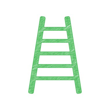 Merdiven işareti çizimi. Beyaz arkaplan üzerine katı konturlu yeşil karalama Simgesi.