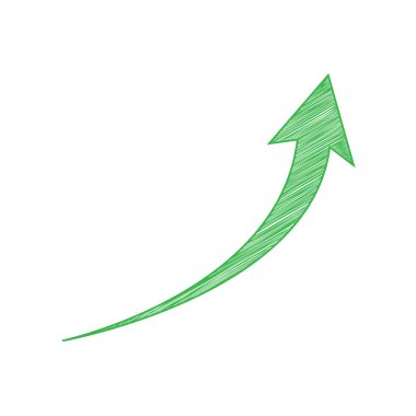 Büyüyen ok işareti. Beyaz arkaplan üzerine katı konturlu yeşil karalama Simgesi.