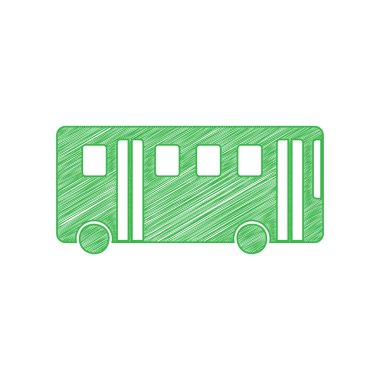 Otobüs tabelası. Beyaz arkaplan üzerine katı konturlu yeşil karalama Simgesi.