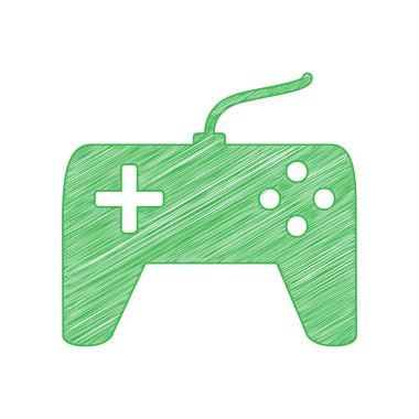 Joystick basit bir işaret. Beyaz arkaplan üzerine katı konturlu yeşil karalama Simgesi.