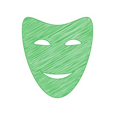 Komedi teatral maskeler. Beyaz arkaplan üzerine katı konturlu yeşil karalama Simgesi.
