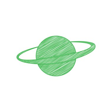 Gezegen uzay işaretinde. Beyaz arkaplan üzerine katı konturlu yeşil karalama Simgesi.