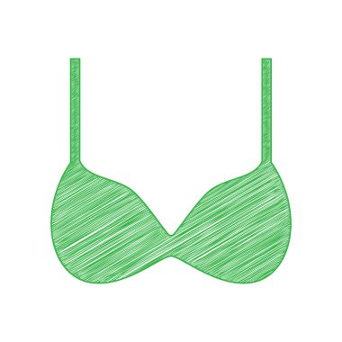 Sütyen basit bir işaret. Beyaz arkaplan üzerine katı konturlu yeşil karalama Simgesi.