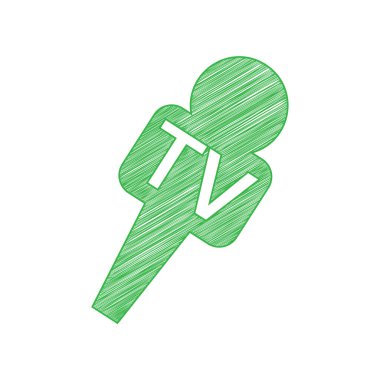 TV mikrofon tabelası illüstrasyonu. Beyaz arkaplan üzerine katı konturlu yeşil karalama Simgesi.