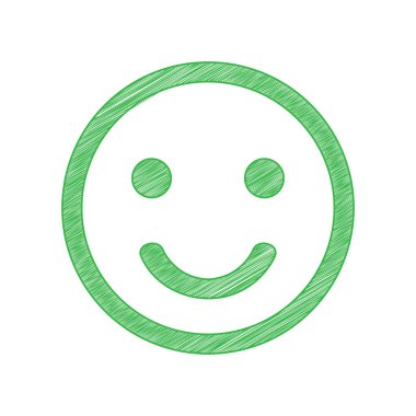 Gülümse ikon. Beyaz arkaplan üzerine katı konturlu yeşil karalama Simgesi.