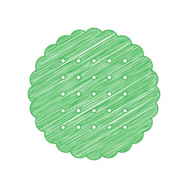 Yuvarlak bisküvi işareti. Beyaz arkaplan üzerine katı konturlu yeşil karalama Simgesi.