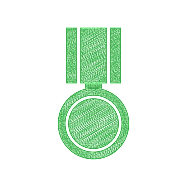 Ilustracja Medalu Zielona Ikona Bazgroły Solidnym Konturem Białym Tle — Wektor stockowy