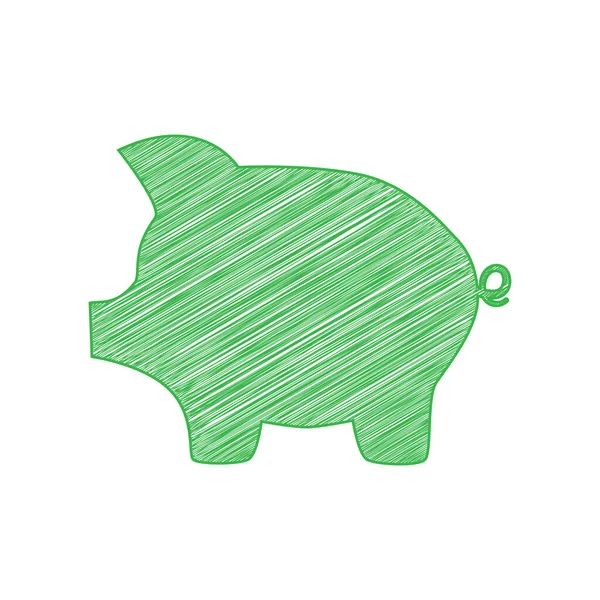 Cartello Della Banca Del Maiale Icona Scarabocchiare Verde Con Contorno — Vettoriale Stock