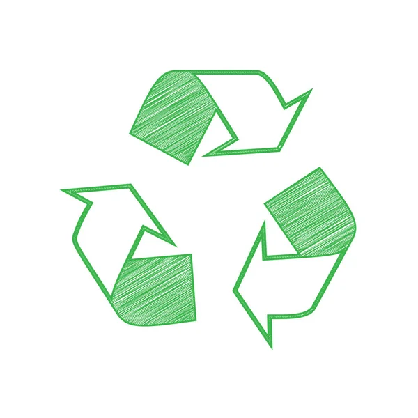循环标识的概念 白色背景上有实心轮廓的绿色笔形图标 — 图库矢量图片
