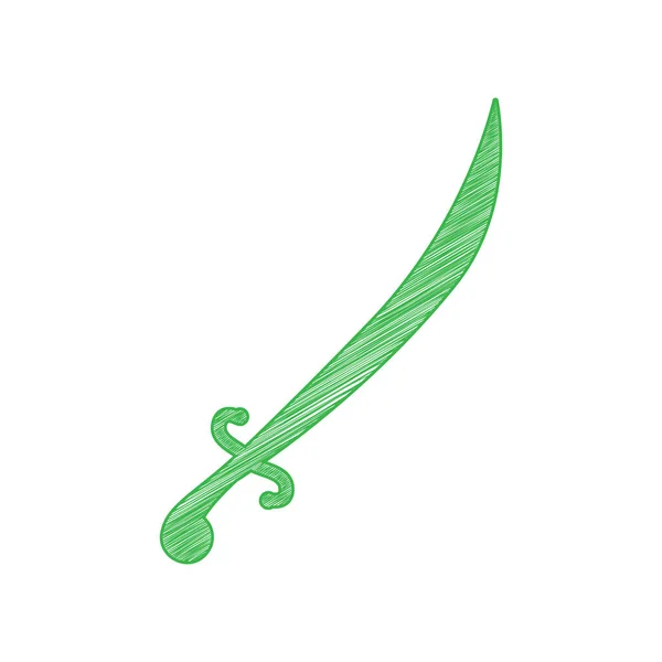 Sword Sign Illustration Green Scribble Icon Solid Contour White Background — Stock Vector