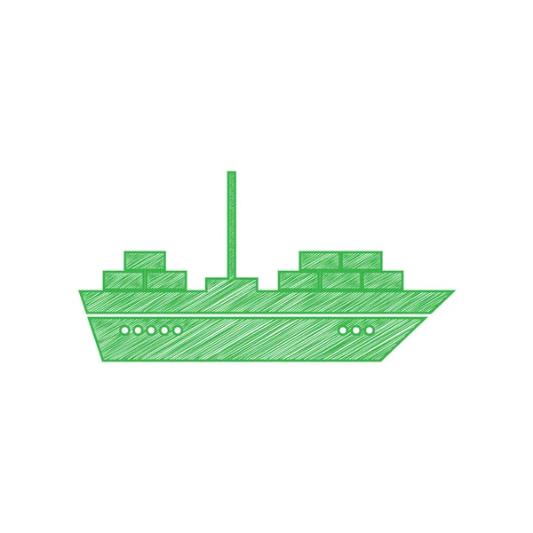 Gemi Işareti Çizimi Beyaz Arkaplan Üzerine Katı Konturlu Yeşil Karalama — Stok Vektör