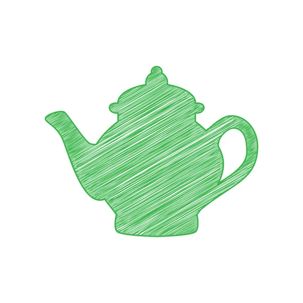 Tea Maker Sign Green Scribble Icon Solid Contour White Background — Stock Vector