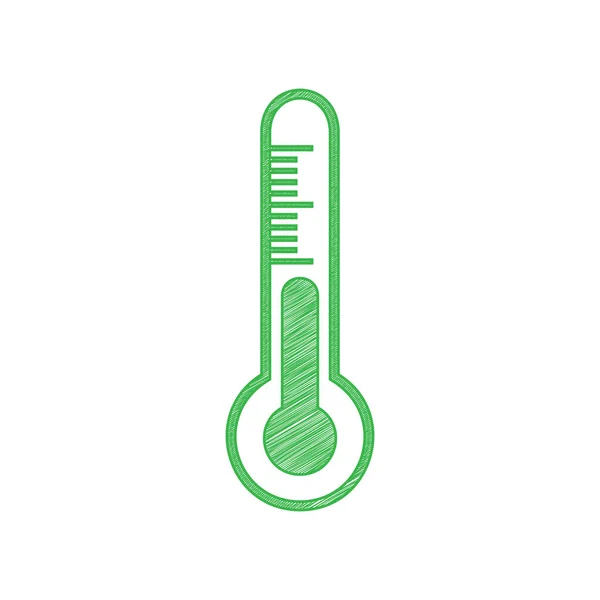 メトロ診断技術温度計のサイン 白い背景にしっかりとした輪郭を持つ緑のスクリブルアイコン — ストックベクタ