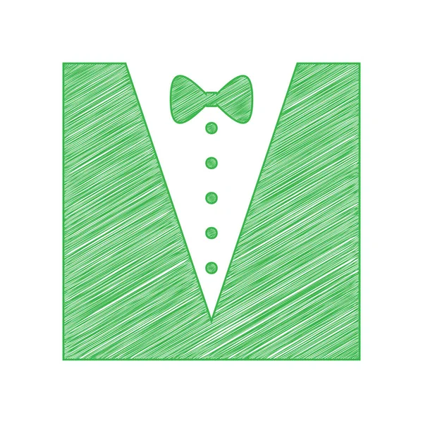 Tuxedo Avec Silhouette Arc Icône Gribouillage Verte Avec Contour Solide — Image vectorielle