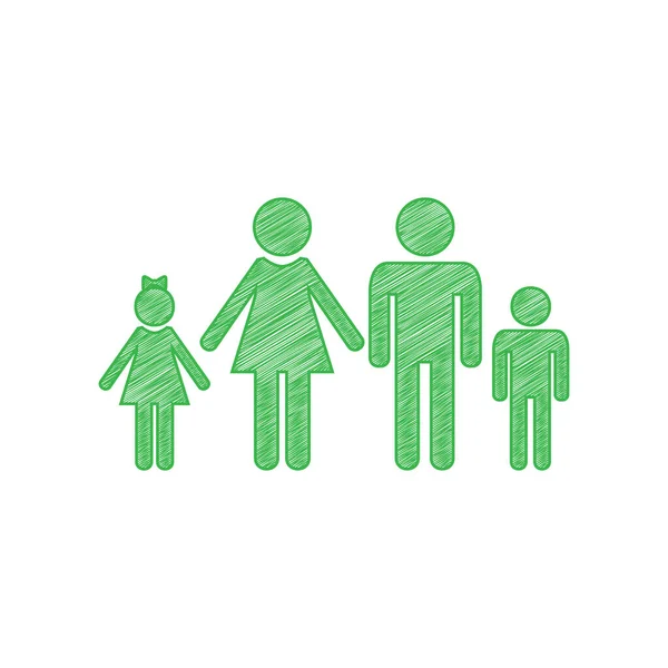 Familjeskylt Illustration Grön Klotter Ikonen Med Solid Kontur Vit Bakgrund — Stock vektor