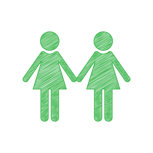 同性恋家庭的标志 白色背景上有实心轮廓的绿色笔形图标 — 图库矢量图片