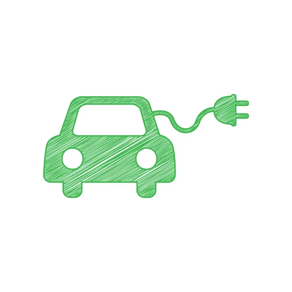 Signo Coche Eléctrico Ecológico Icono Garabato Verde Con Contorno Sólido — Vector de stock