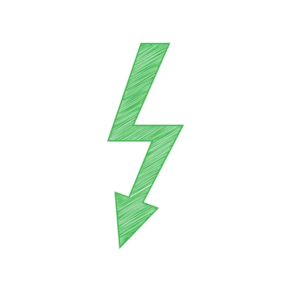 Hoogspanning Gevarenbord Groene Krabbel Pictogram Met Solide Contour Witte Achtergrond — Stockvector