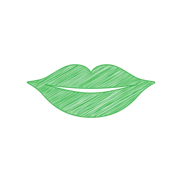唇のサインイラスト 白い背景にしっかりとした輪郭を持つ緑のスクリブルアイコン — ストックベクタ