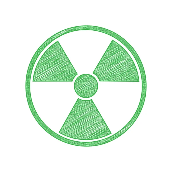 Signo Redondo Radiación Icono Garabato Verde Con Contorno Sólido Sobre — Vector de stock