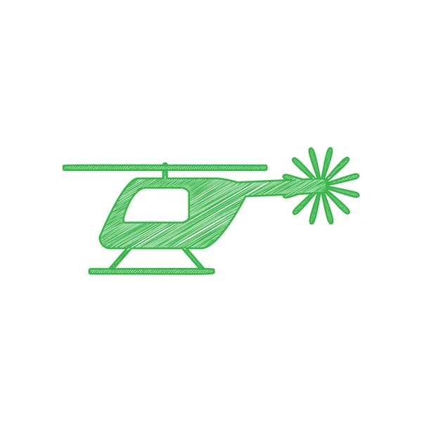 Helikopter Teken Illustratie Groene Krabbel Pictogram Met Solide Contour Witte — Stockvector