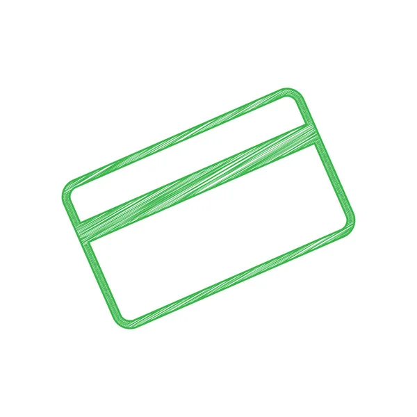 ダウンロードのためのクレジットカード記号 白い背景にしっかりとした輪郭を持つ緑のスクリブルアイコン — ストックベクタ