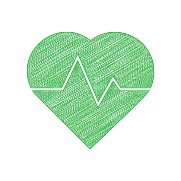 Heartbeat Sign Illustration Green Scribble Icon Solid Contour White Background — Stock Vector