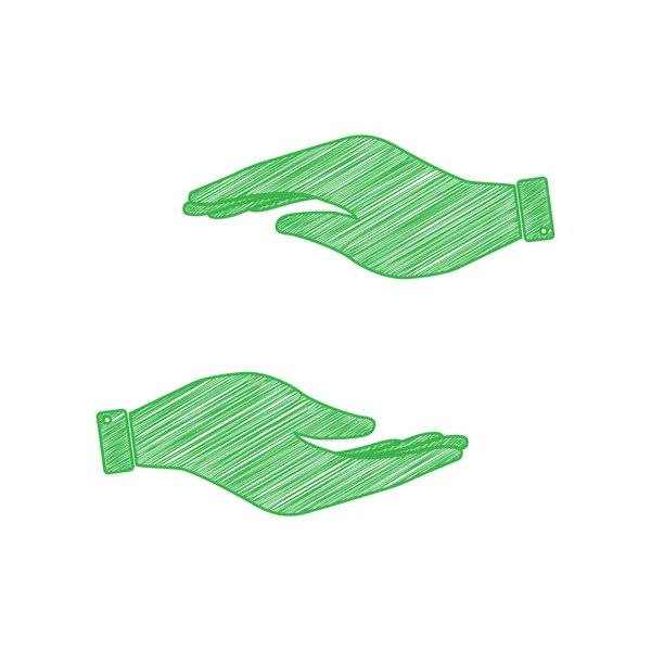 Signo Mano Ilustración Icono Garabato Verde Con Contorno Sólido Sobre — Vector de stock