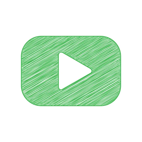 Играть Кнопке Зеленый Каракуль Икона Твердым Контуром Белом Фоне — стоковый вектор