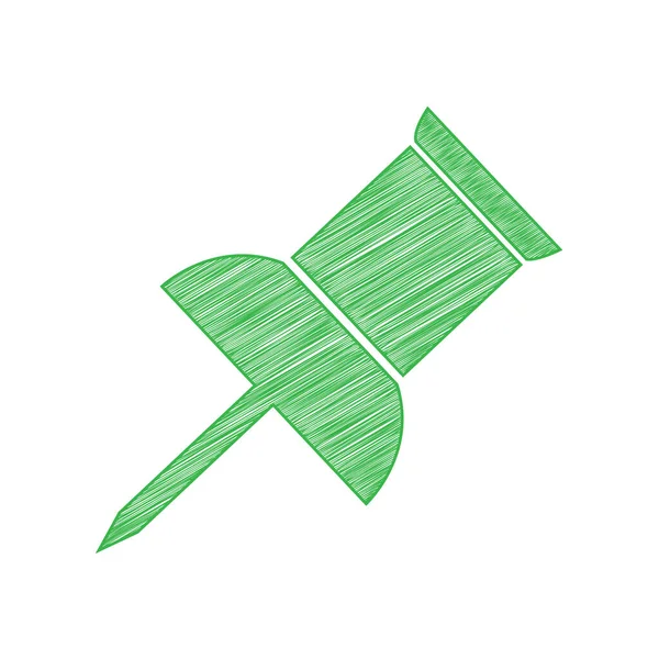 Pin Push Sign Icono Garabato Verde Con Contorno Sólido Sobre — Vector de stock