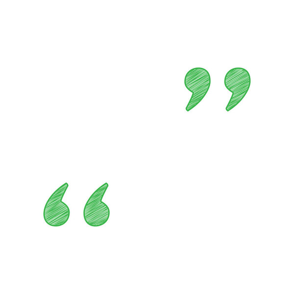 Quote sign illustration. Green scribble Icon with solid contour on white background.